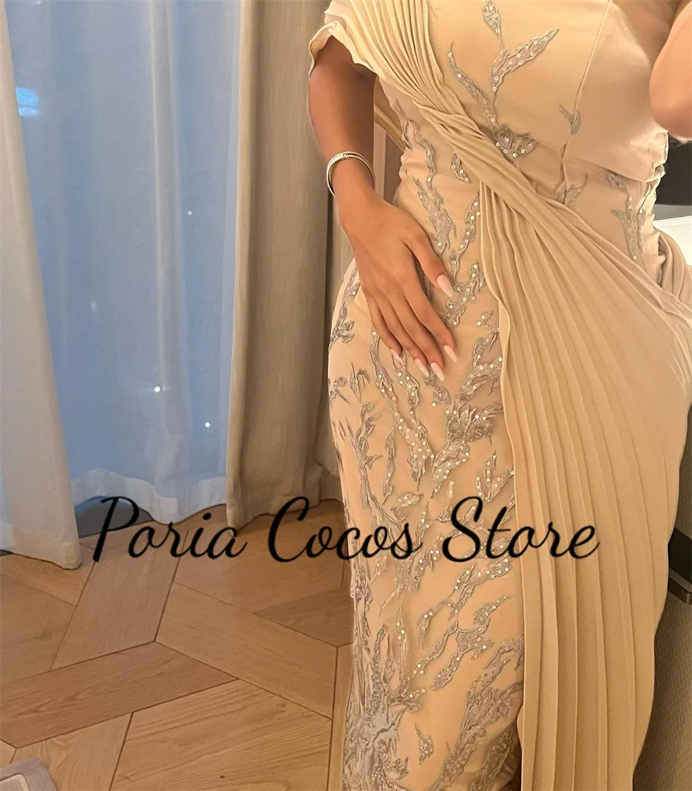 Customized Gorgeous One Shoulder Prom Dress Strapless Applique Splicing Floor Length Spaghetti Strap Saudi Arabian Women's Party