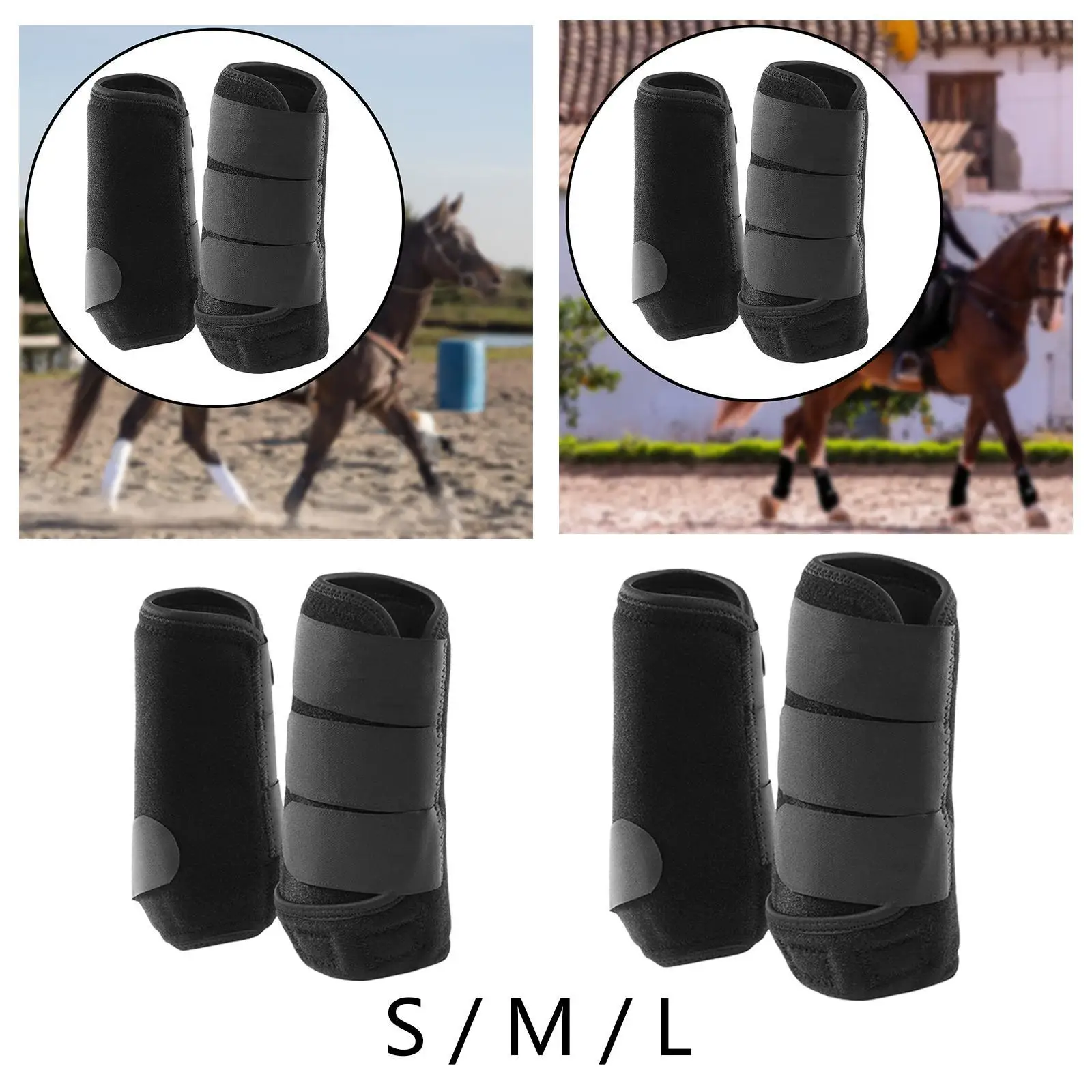 2x Horses Boots Leg Protective Portable Shockproof Support Adjustable Front Hind