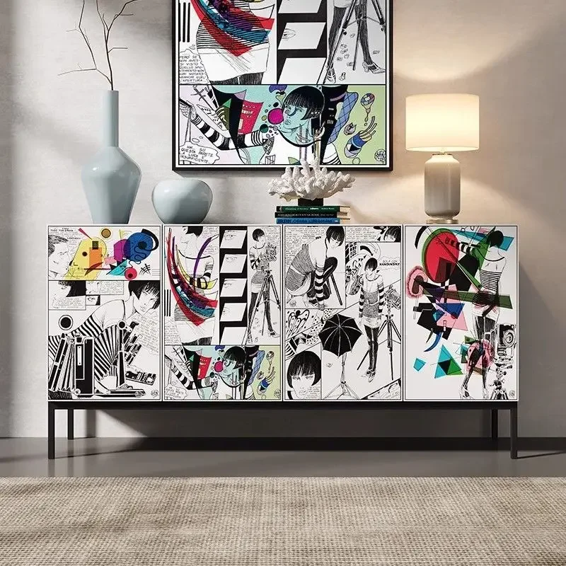 Italian light luxury dining side cabinets retro style art porch cabinets Internet celebrities popular home living room painted