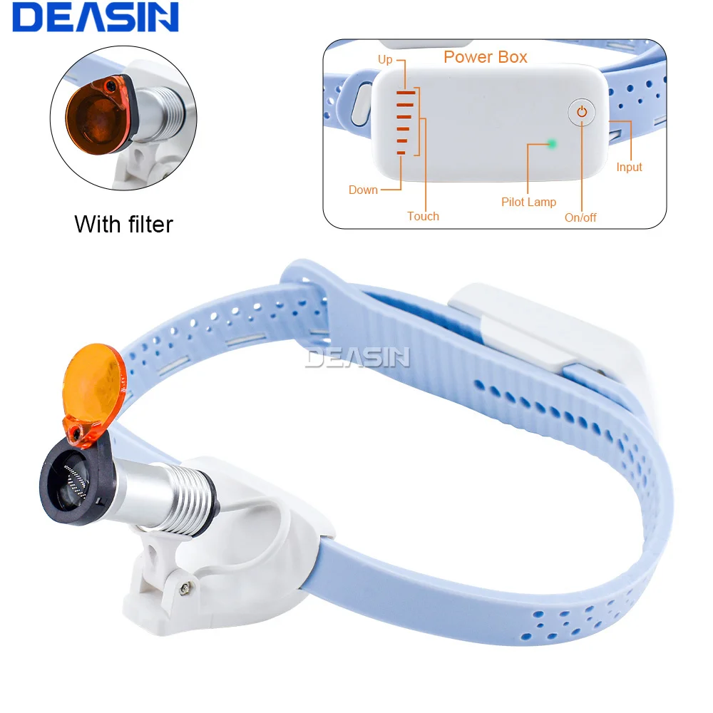 

Dentist equipment 5W LED Cordless Portable ENT headlamp LED High Brightness head-mounted Dental Headlight With Yellow Filter