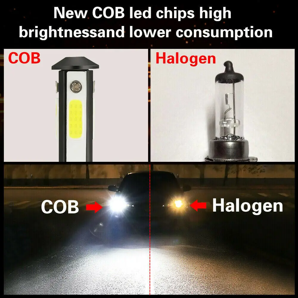 4 Sides Luminous F8 LED Headlight Bulbs 2PCS 6000K White Blue 12V Fit H7 H8 H11 H16JP 9005 HB3 9006 HB4 Car Lamp