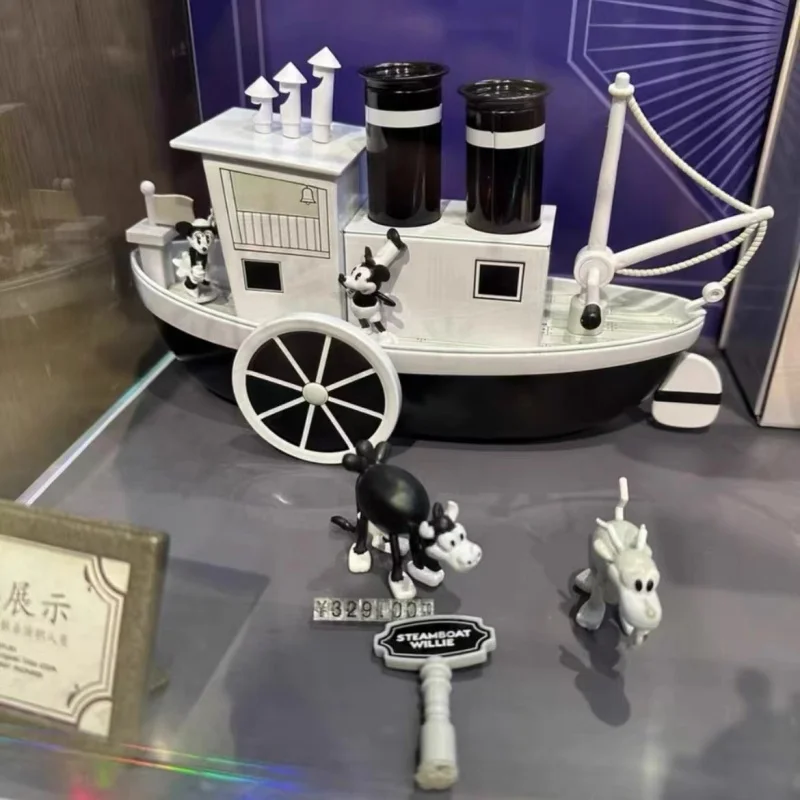 New Disney 100th Anniversary Mickey Minnie Steamboat Willie Music Model Boat Toy Ornaments Birthday Present Home Furnishings