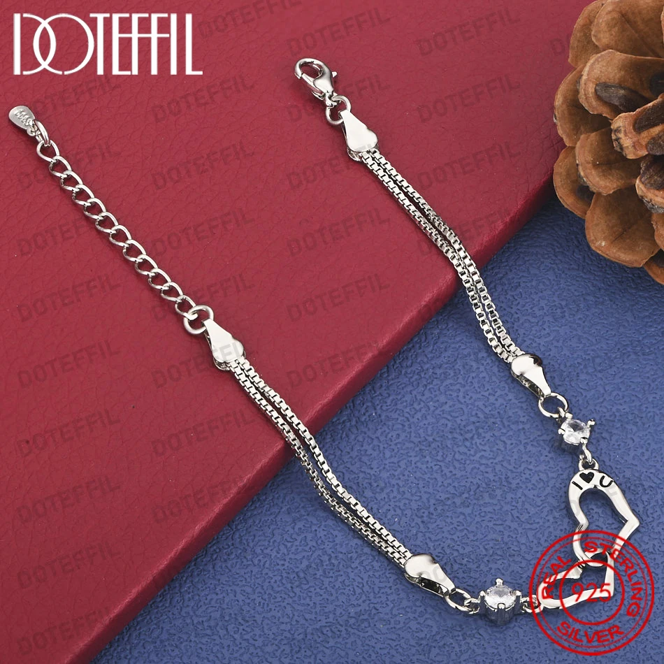 925 Sterling Silber 8-Zoll Exquisites Herzförmiges Zirkonia-Armband für Damen - Modisches Party-Geschenk-Accessoire