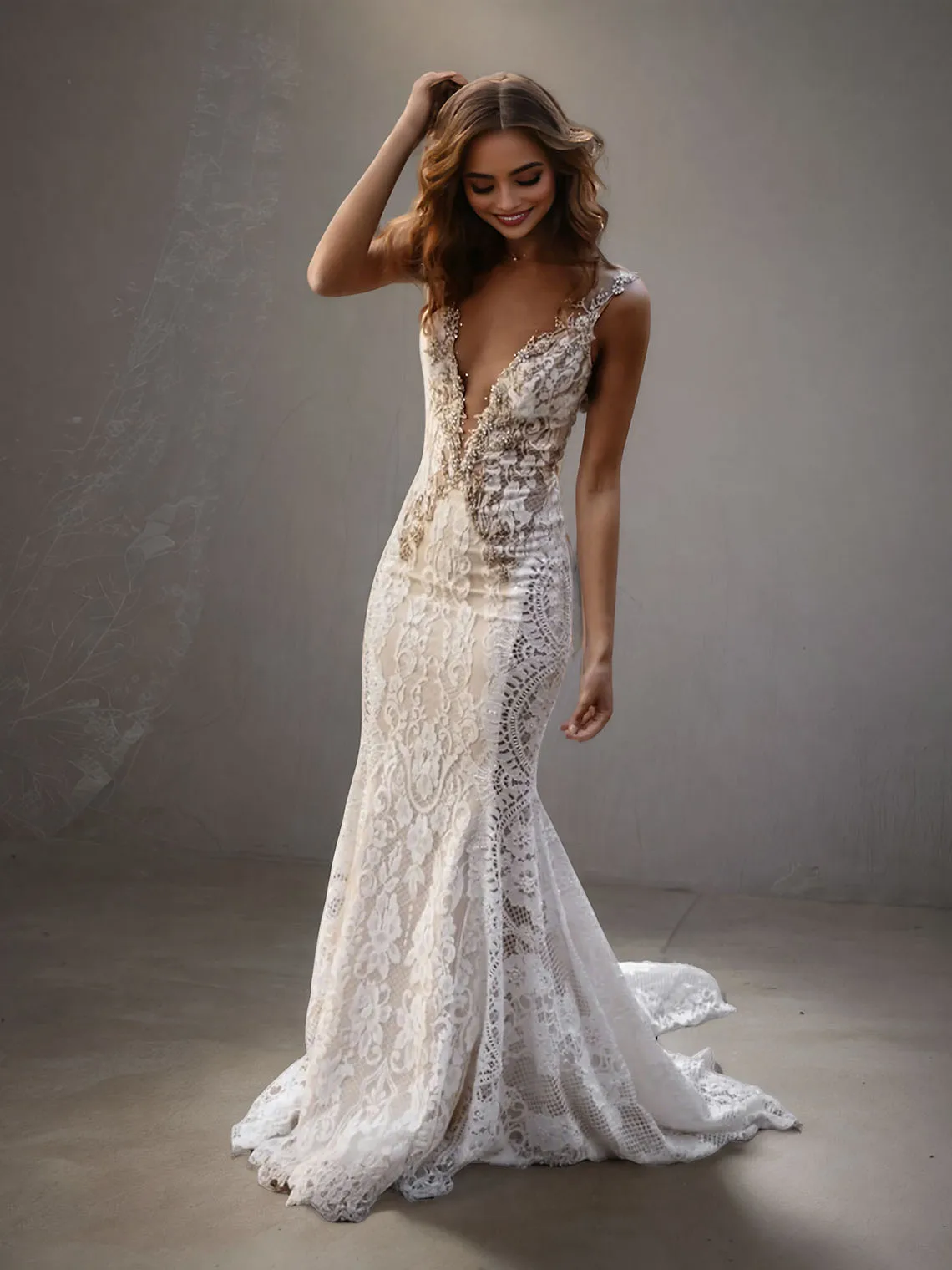 Seksowna Nowoczesna Suknia Ślubna Syrena Dekolt V Bez Rękawów Koronkowe Aplikacje Plażowa Zaręczyny Recepcja Suknia Ślubna 2025 Darmowe Personalizacje