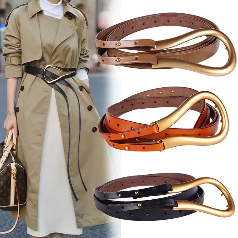 Fashion leather arc metal horseshoe buckle big U belt ladies thin belt soft wear belt ladies high quality watchband