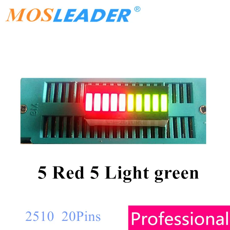 Mosleader 100pcs 2510 10 Segments Display 5 Red 5 Green Double color DIP20 Bargraph LED Bar graph light display module