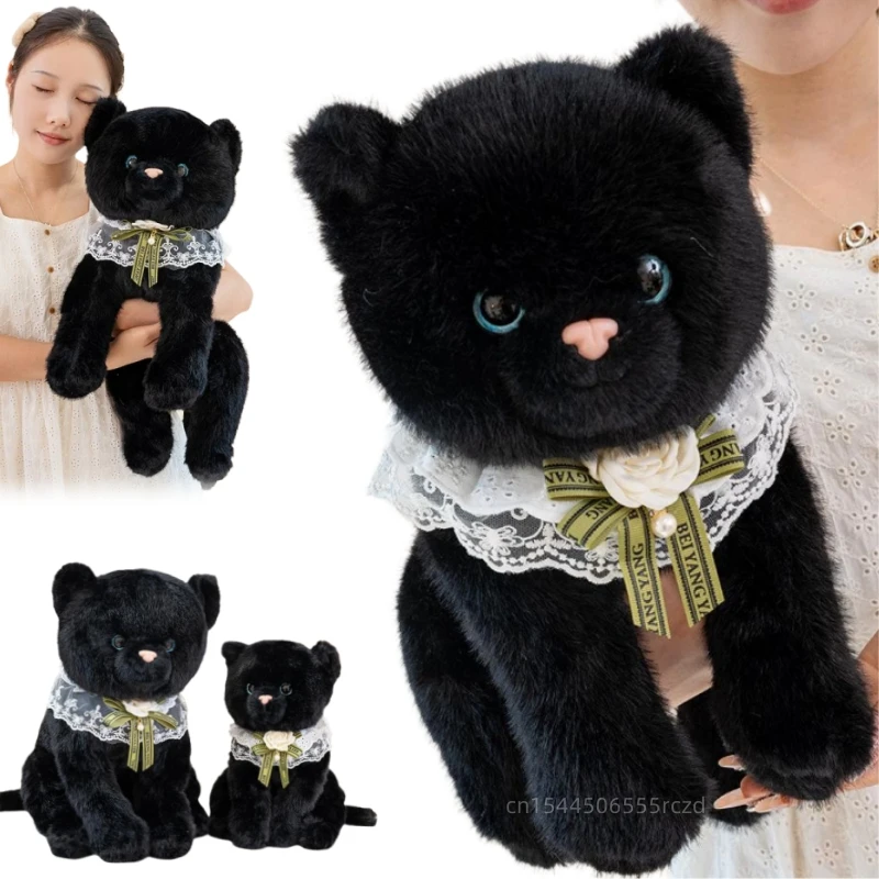33/45/60 センチメートルソフトかわいい黒猫ぬいぐるみ枕よだれかけ座っている黒猫ぬいぐるみ家の装飾なだめるギフト子供のための