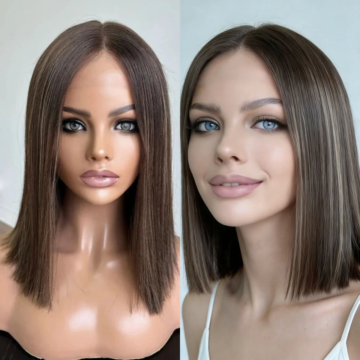 Easy To Wear Good Quality Wig 13x4HD Ombre Brown Blonde HD Synthetic Lace Front Wig Short Bob Natural Straight Wigs Gift For Her