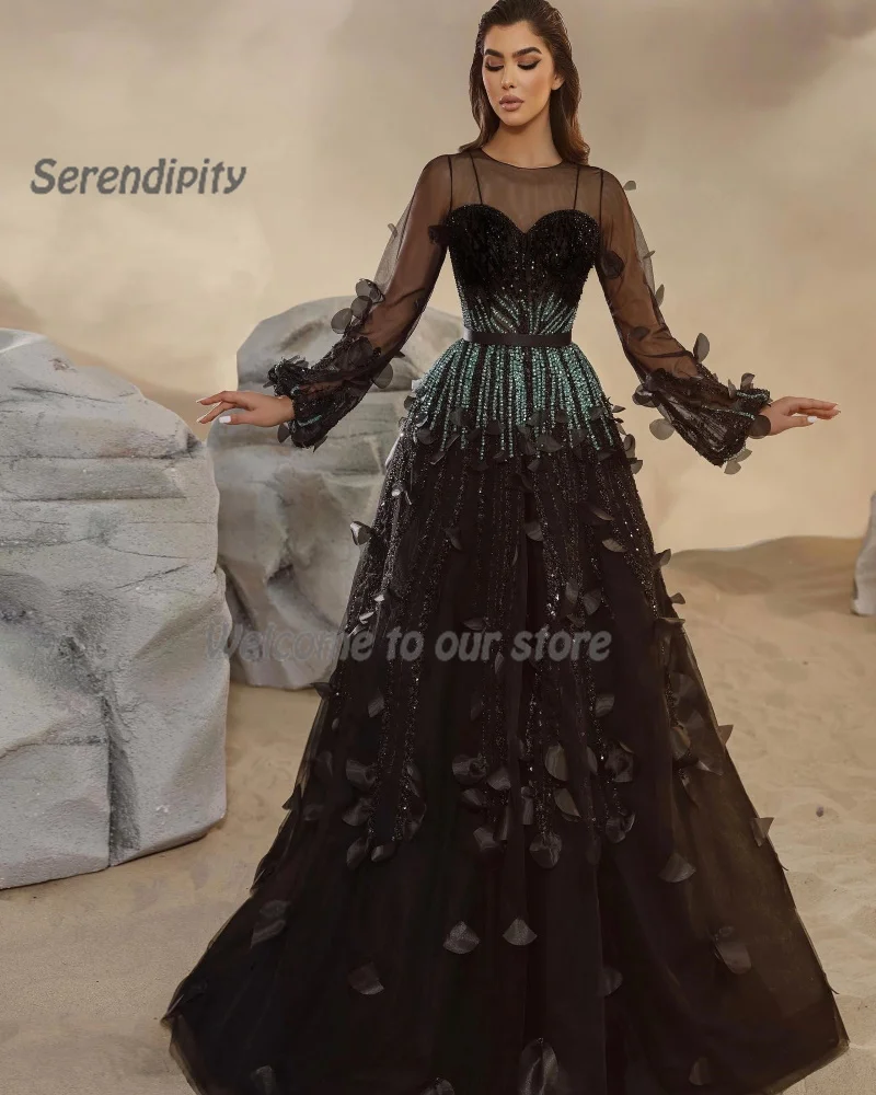 

Serendipity Luxury Evening Dress A-Line فساتين سهرة Shiny Sequined Feathers Floor-Length O-Neck Prom Gown For Sexy Women 2024