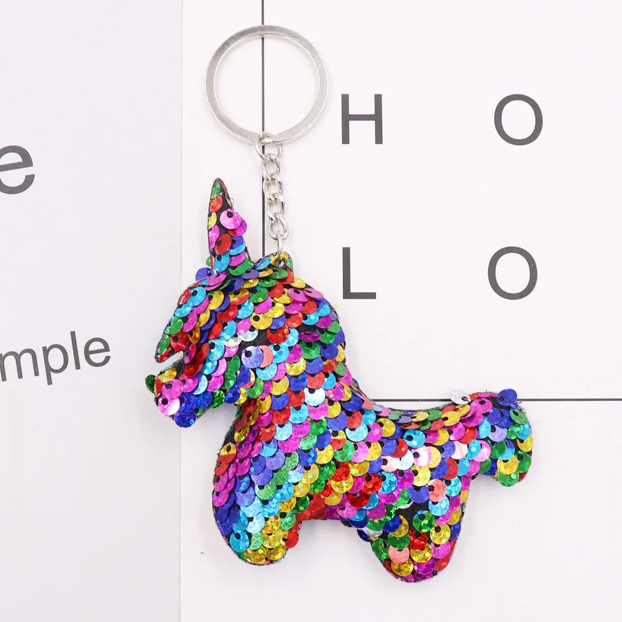 Unicorn Sequin Keychain Sparkling Rainbow Colorful Fish Scales Pendant Women's Car Satchel Key Chain Decoration Gifts Wholesale