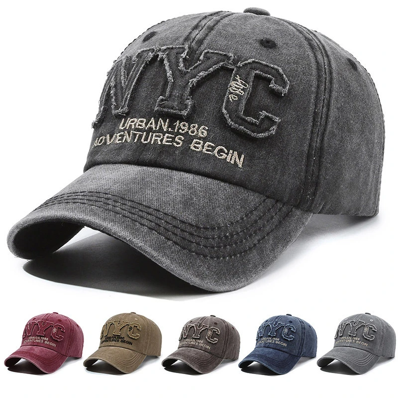 Neu eingetroffen: Vintage Baseballkappe mit großem NYC-Logo, Baumwolle, gewaschen, Frühling/Herbst, weicher Schirm, Snapback, modische Hüte für Damen und Herren – Detail 1