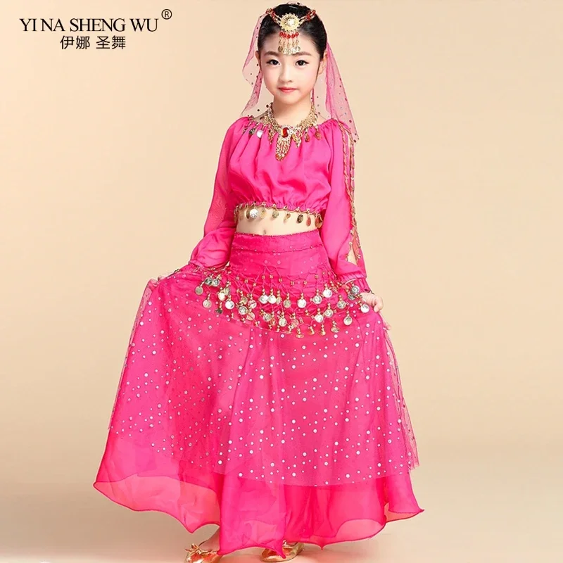 Girls Belly Dance Costume 2pcs Set Kids Indian Dance Performance Outfits Bellydance Top Skirt Competition Egypt Dance Costume