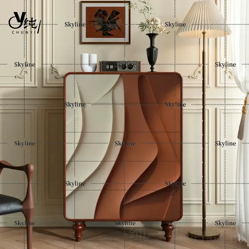 for Medieval Solid Wood Chest of Drawers French Side Cabinet Retro Locker Bedroom Living Room Storage Customization