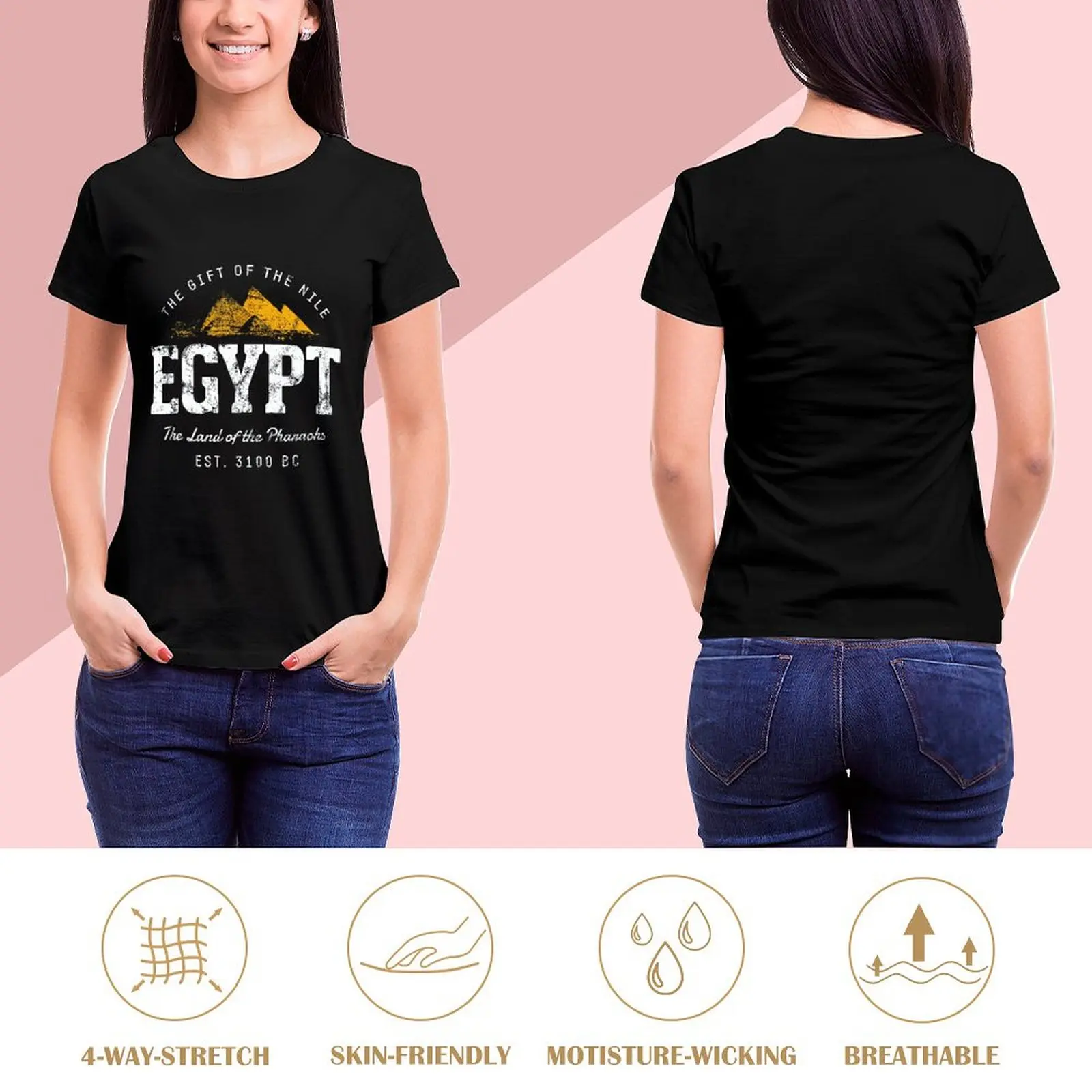 Vintage Vacation Souvenir Egypt Print T Shirt for Women Graphic Shirts Casual Short Sleeved Black Female Tee O-neck T-shirts