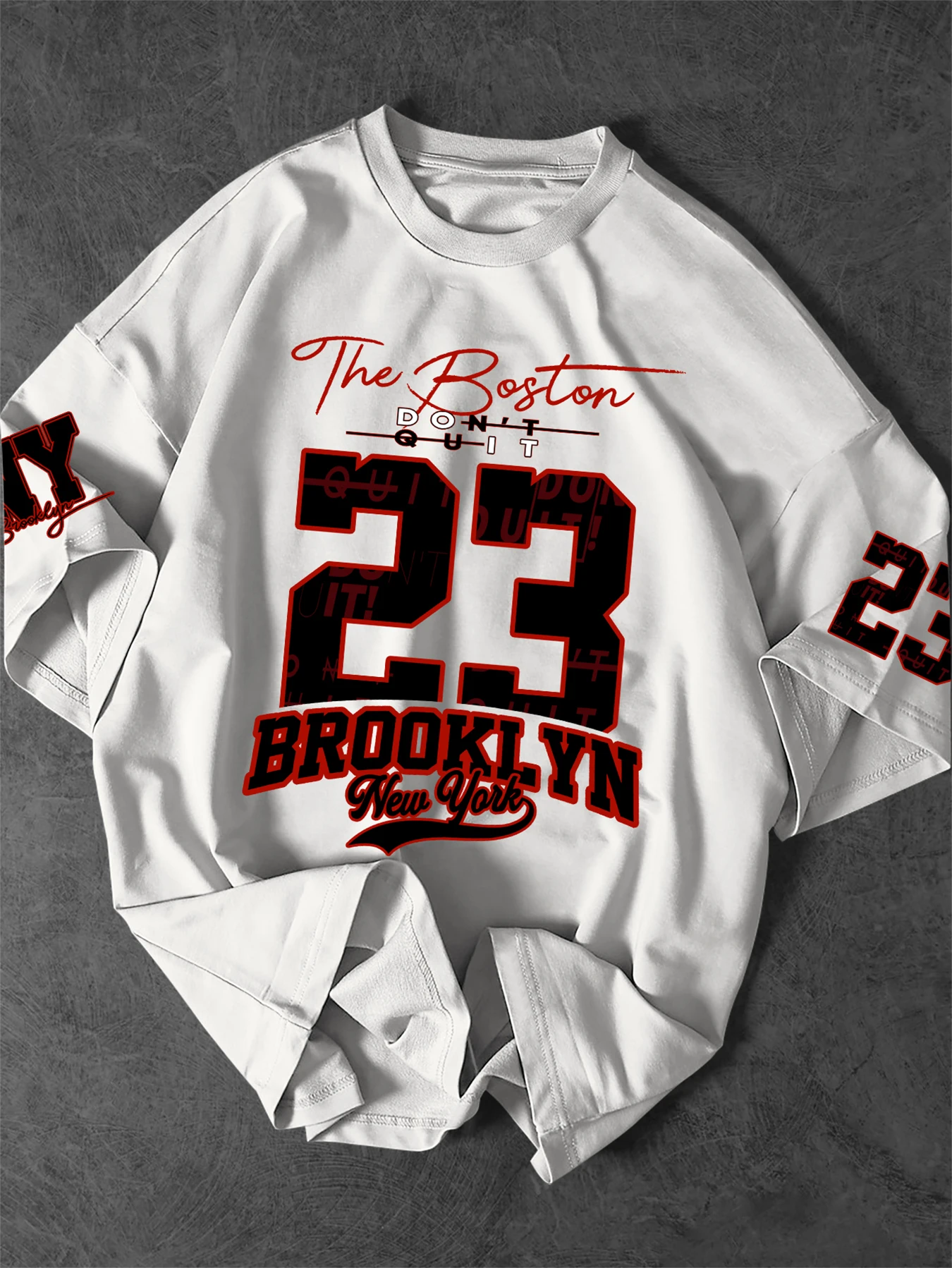 Oversized Men T Shirt Number 23 Letter Graphic Print Vintage Sports Don't Quit Short Sleeve Crew Neck Tee