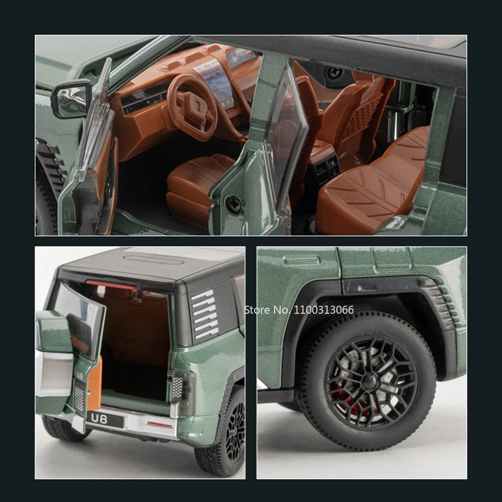 1:24 BYD YANGWANG U8 Alloy Toys Cars Diecast Models Pull Back Miniature SUV with Music Light Rubber Tires Vehicles Child Gifts