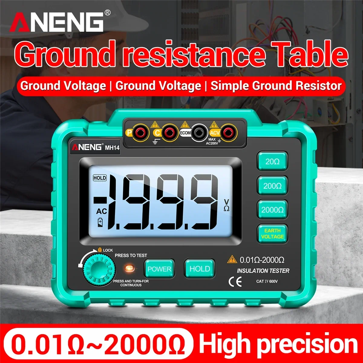 ANENG MH14 Digital Insulation Ground Resistance Megohm AC 200Vrms Voltage Meter Testers Megohmmeter Voltmeter Ohm Detector Tools