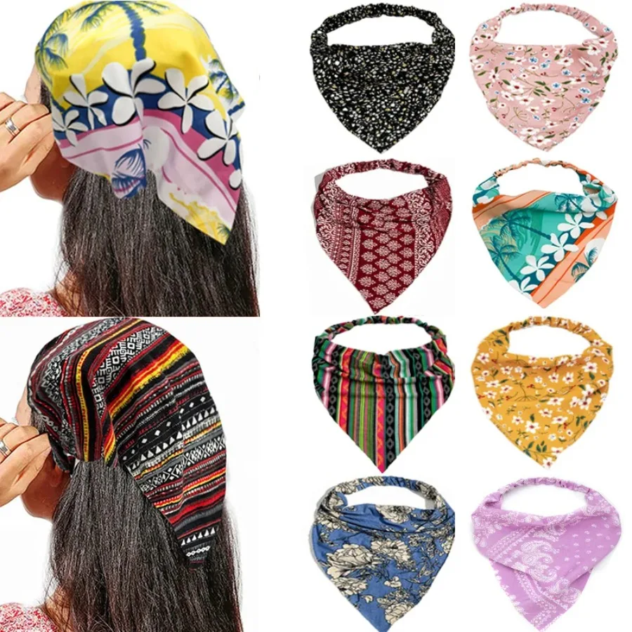 

New Boho Triangle Bandanas Cotton Floral Print Elastic Hair Bands Headband Hairband Scrunchies Hair Scraf Girls Hair Accessories