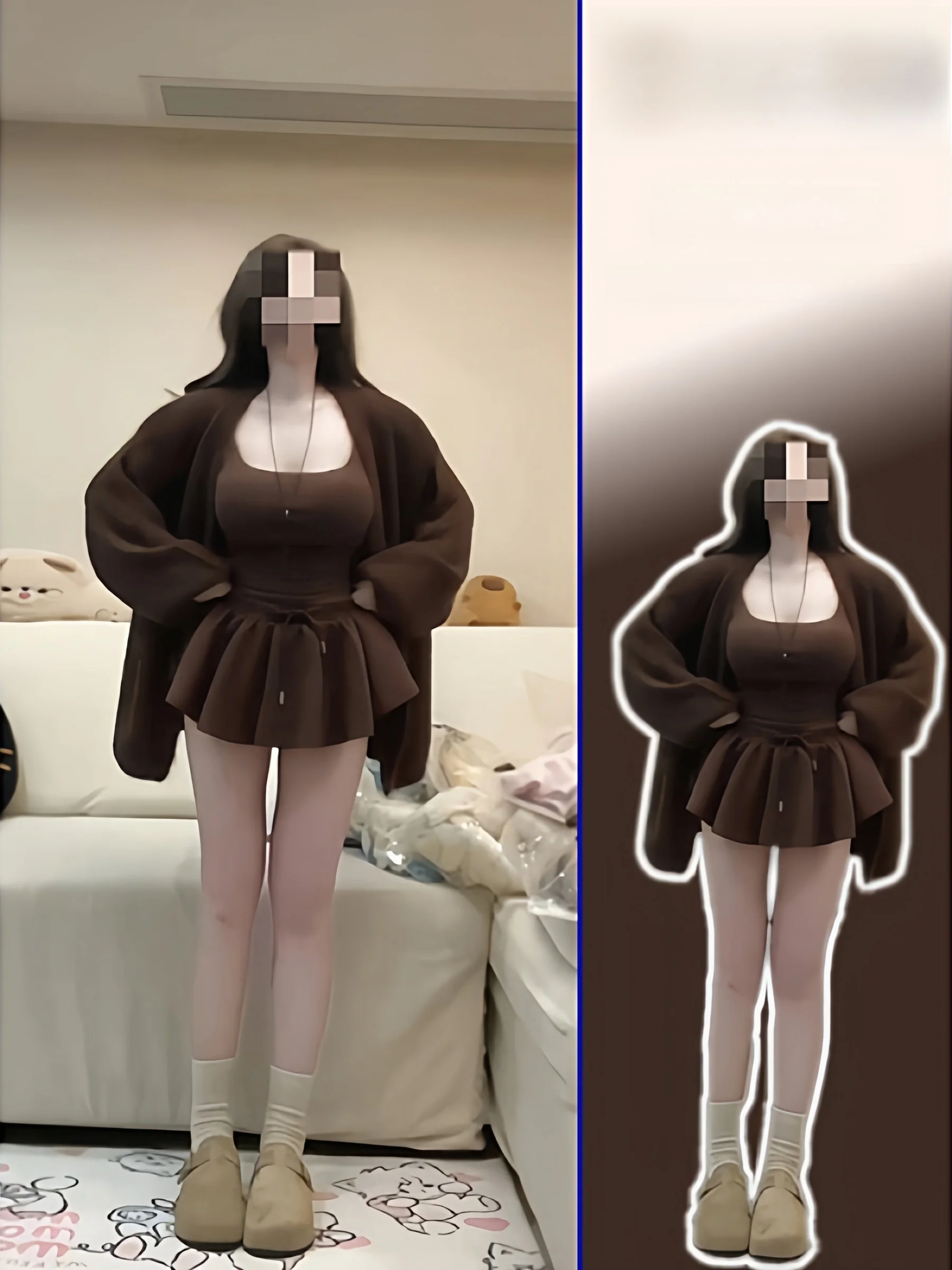 

plus Size Retro Spicy Girl Loose Sweater Coat Strap Vest Puffy f Skirt Spring New Tee-piece Set High Waist Bicolor