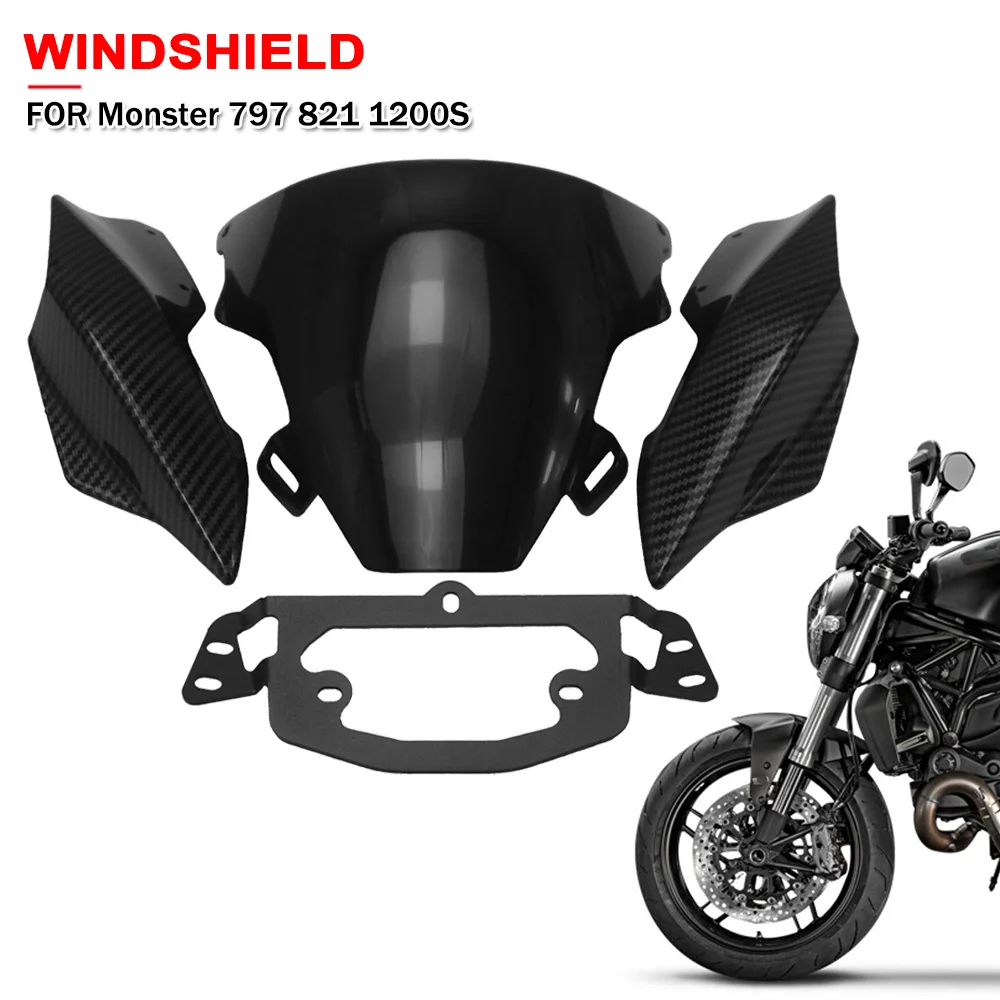 

Motorcycle Windshield Front Windscreen For Ducati Monster 797 821 1200S 2017-2022 2023 Headcowling Air Deflector Accessories