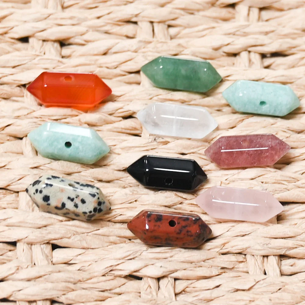 Natural Semi-precious Stone Pendants Hexagonal Column Drilled Reiki Meditation Slide Charms Making DIY Jewelry