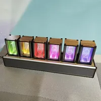 Luxury Metal Nixie Glow Tube Clock LED RGB Electronic Digital Table Clocks Desktop Silver Watches Desk Vacuum-tube Clock Gift