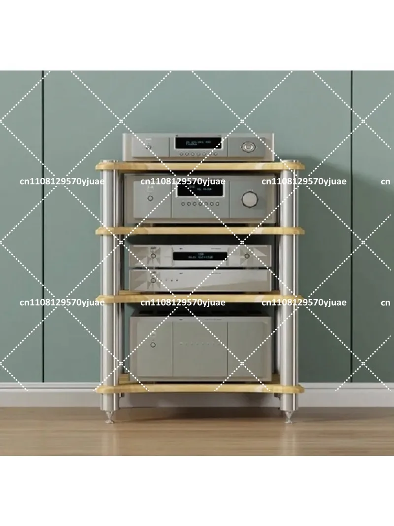 Solid Wood Metal Frame Multifunctional Layered Storage Cabinet for Amplifier TV CD Speaker Rack Organizer