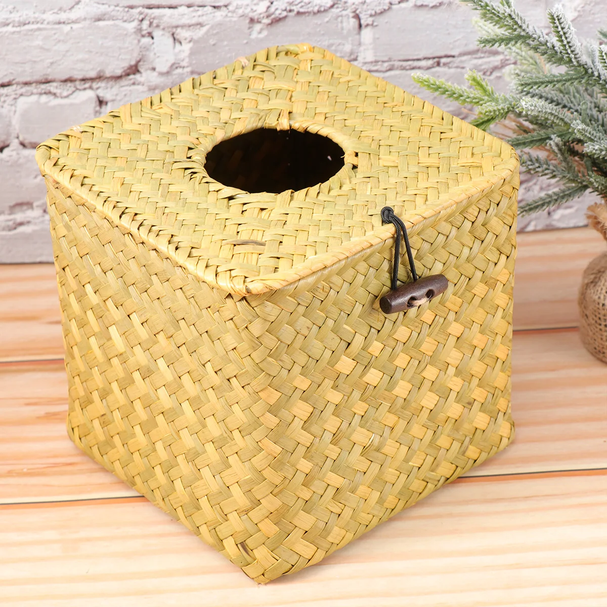 

Tissue Box Handwoven Seagrass Napkin Holder Woven Cover Storage Basket Refillable Tissues Car Office Decor Paper Box