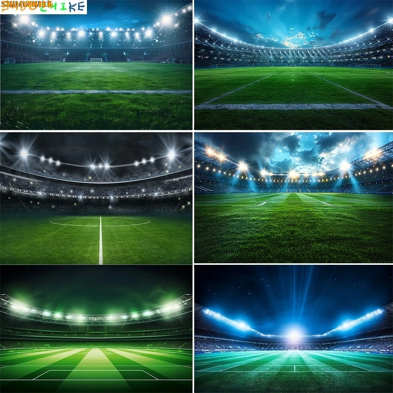 

American Soccer Stadium Photography Backdrops Imaginary Football Field Grass Spotlights Dramatic Birthday Party Background SC-02