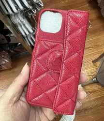 Red Color PU Leather Crossbody Chain Case For iPhone 11 12 13 14 15 Pro Max