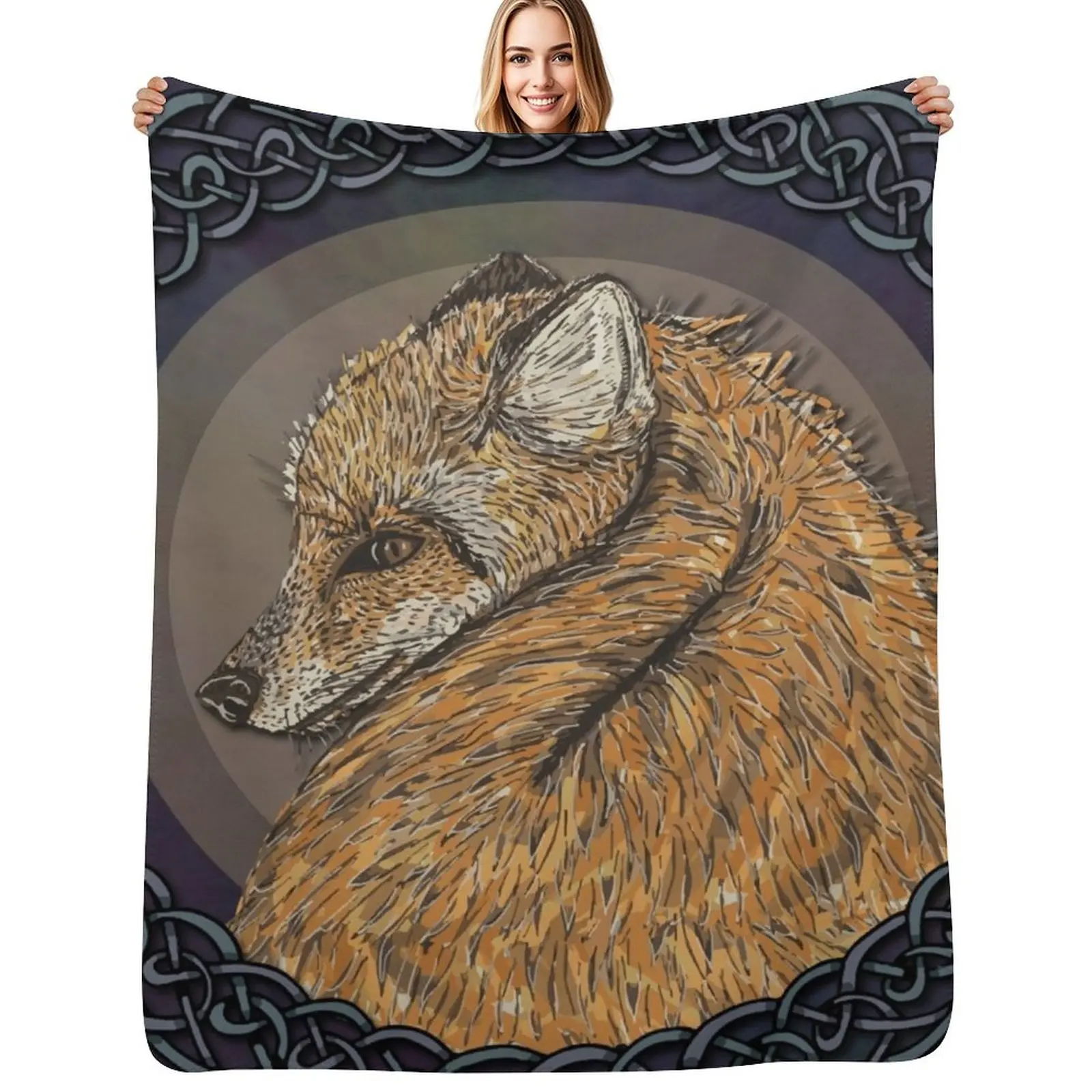 Celtic Fox Throw Blanket Machine Washable Soft Warm Blanket