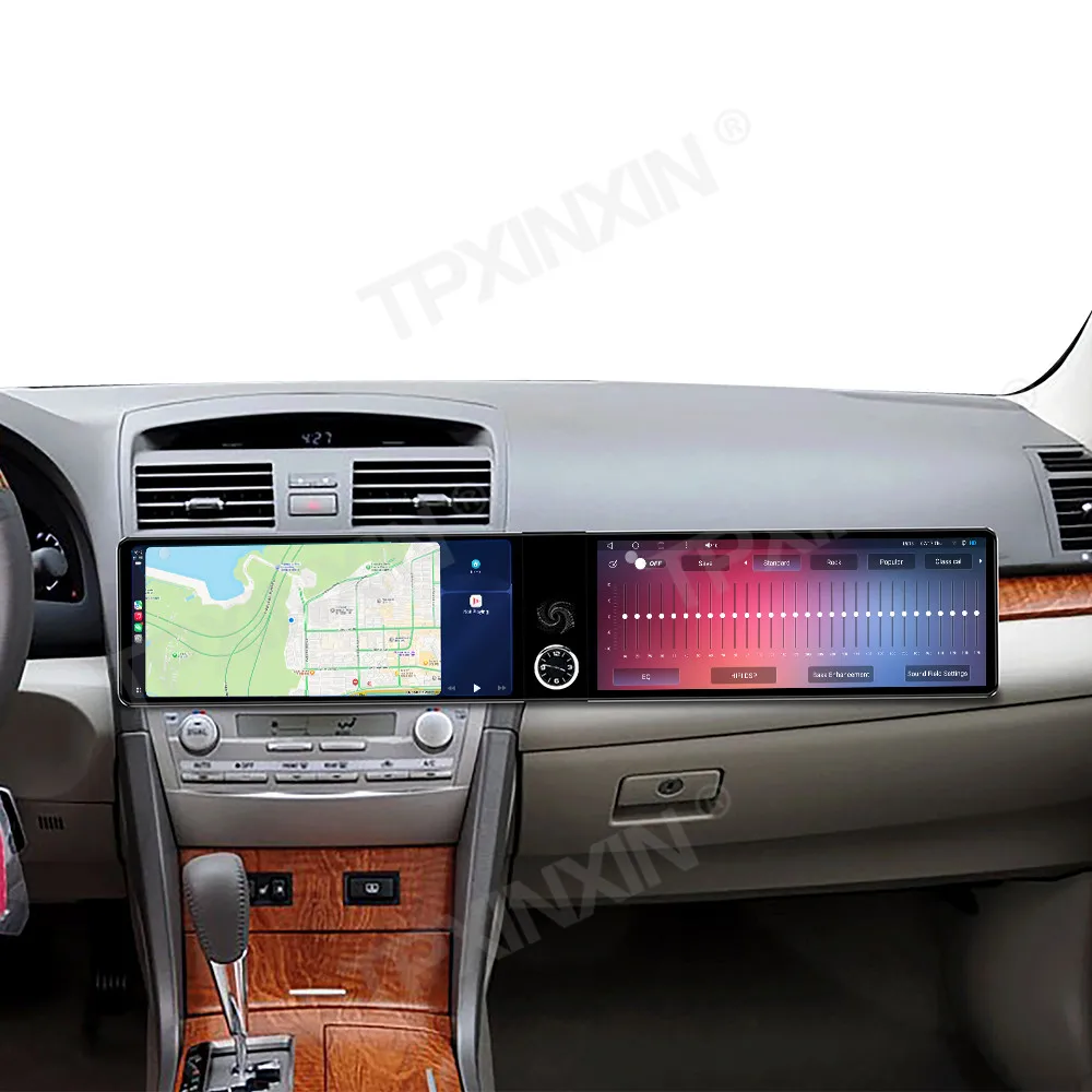 

12,3-дюймовый автомобильный радиоприемник с двойным экраном для Toyota Camry 2007-2011, автомобильный мультимедийный видеоплеер, стерео, авто GPS-навигация, автозапчасти Carplay