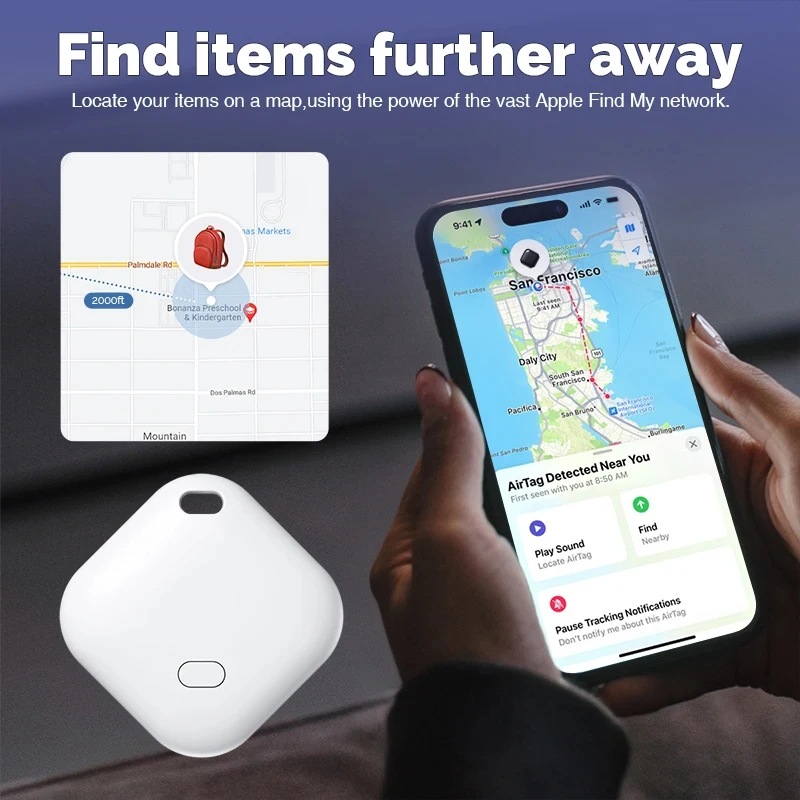 Con Apple Find My Dispositivo de recordatorio antipérdida, rastreador Bluetooth con clasificación MFI, buscador de llaves para mascotas para niños,