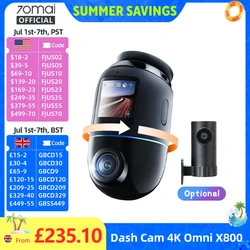 Global Version 70mai Dash Cam 4K Omni X800 360° Rotating Dual-Channel HDR Supported 4G Compatible Supercapacitor 70mai X800 Omni