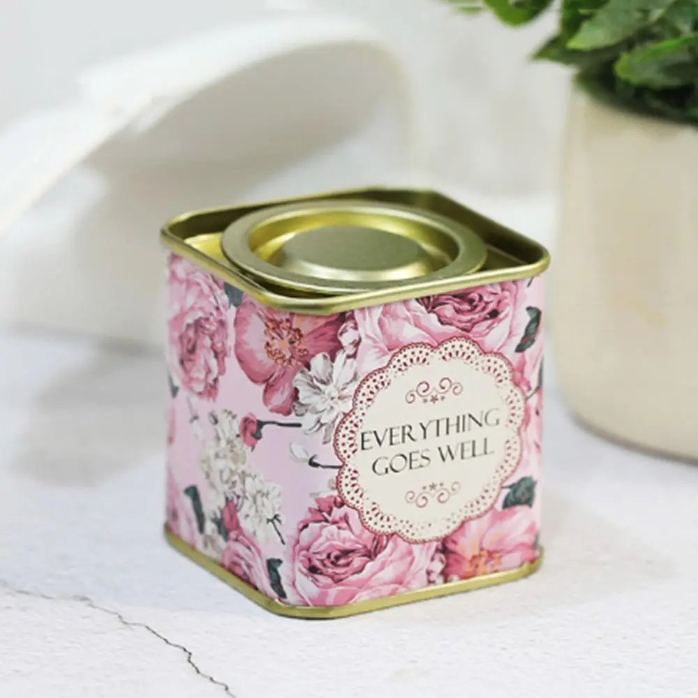 Decorative Tinplate Tea Tin Box Square Small Metal Tea Can Portable Sealed Sugar