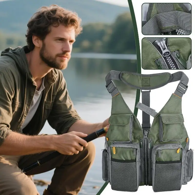 

Мужские портативные рыболовные жилеты с несколькими карманами, водонепроницаемый регулируемый жилет для морской рыбалки, новинка 2023 года для охоты на открытом воздухе, рыбалки