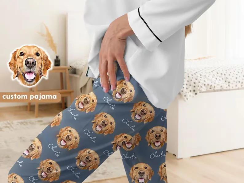 Custom Pet Pajamas Using Pet Photo + Name Personalized Dog Pajamas Custom Cat Pyjamas Dog Pjs Cat Pajamas for Women Puppy Pants