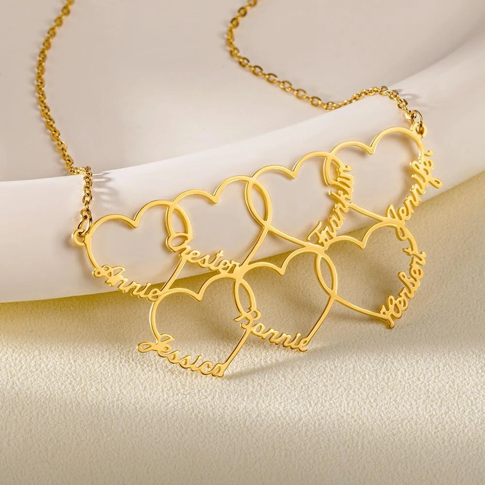 Boho Multiple Heart Necklace Custom Kids Name Family Necklaces For Mom Christmas Gift Personalized Jewelry 1-7 Nameplate Choker