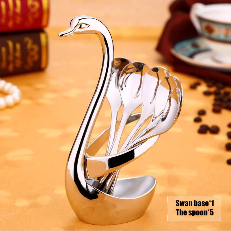 Portable ableware Set spoon fork Cutlery  304 Stainless Steel Dinnerware  Dinner Tableware  With Swan Holder Table