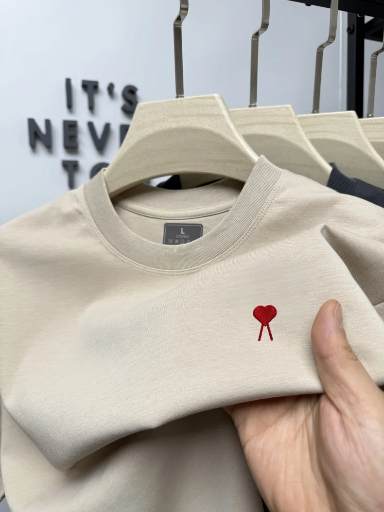 

Summer men's short sleeved high-end luxury brand solid color round neck T-shirt exquisite embroidery simple casual style new top