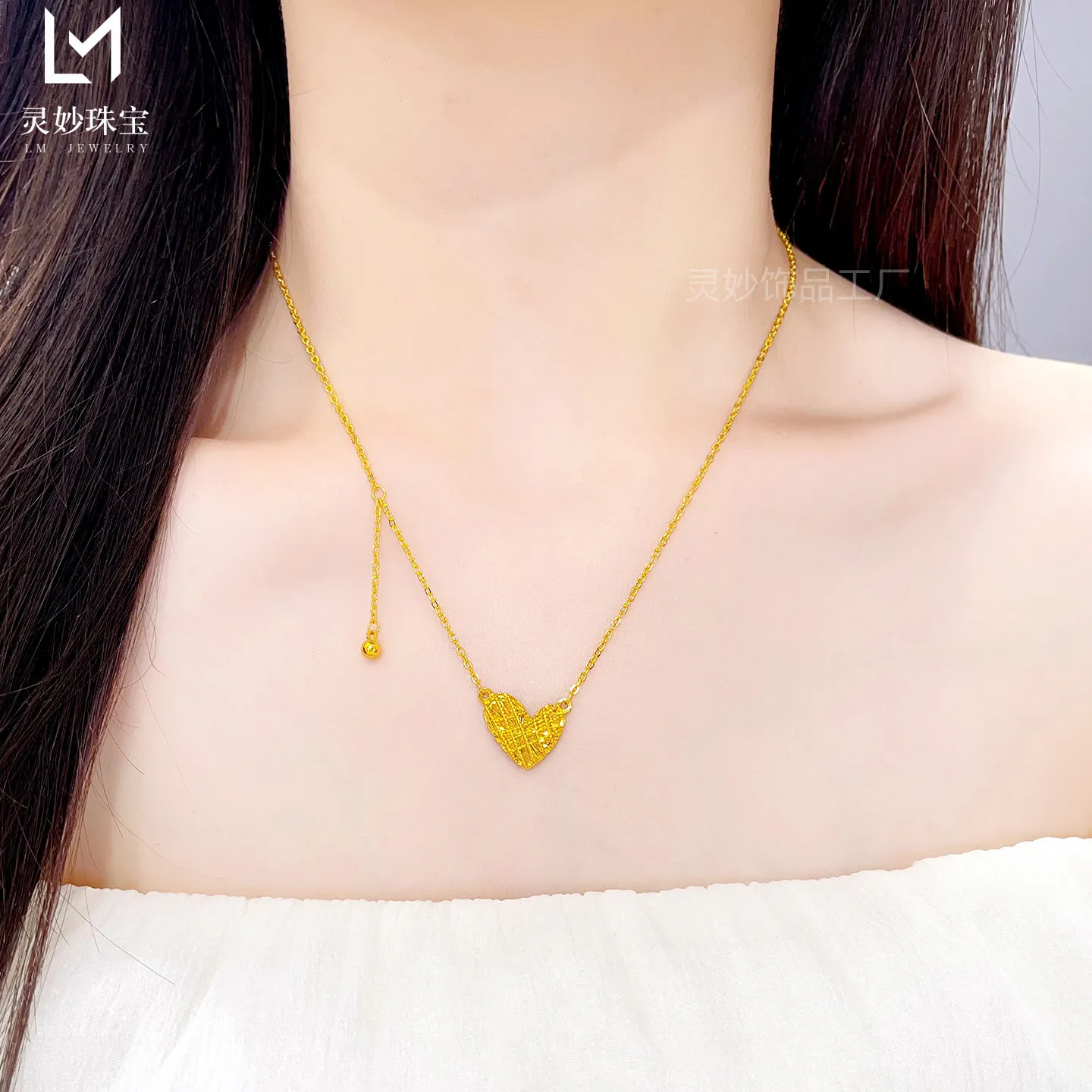 AU999 24K Gold Hollow Icy Laser Heart Necklace Earrings Ring Set for Women, Vivid Jewelry With Shiny Laser Cut Surface