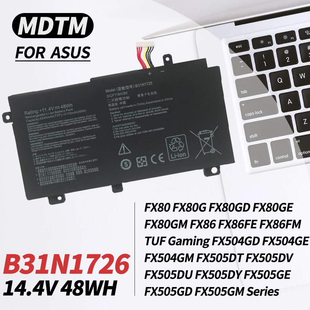 

Аккумулятор B31N1726 для ноутбука, совместим с Asus FX80, FX86, TUF, FX504, FX504GE, FX504GM, FX505, FX505DT, FX505DY, FX505GE, FX505GD, FX505GM