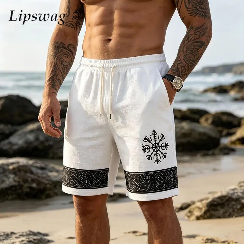 

Seaside Beach Casual Mens Shorts Summer Vacation Leisure Breathable Loose Straight Shorts Men Vintage Pattern Print Shorts