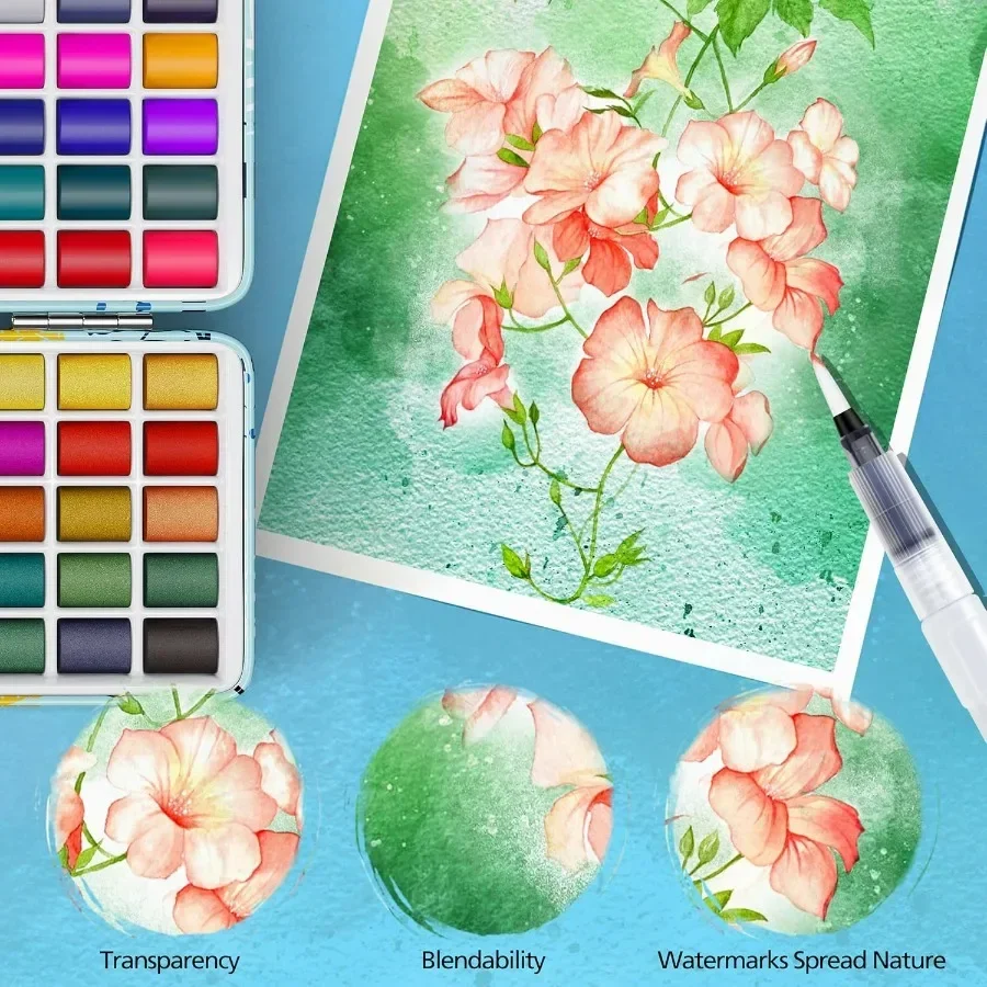Ensemble de peinture aquarelle 168 couleurs avec 4 pinceaux, Kit de couleurs à l'eau de voyage Portable avec étui de transport, Palette et accessoires NonTo