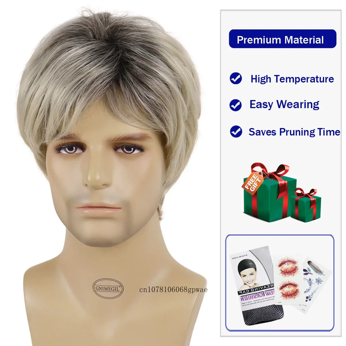 الاصطناعية أومبير أشقر فاتح الباروكات قص الشعر القصير مستقيم الشعر لطيفة المظهر تنفس شعر مستعار الذكور مع الانفجارات اليومية حزب تأثيري