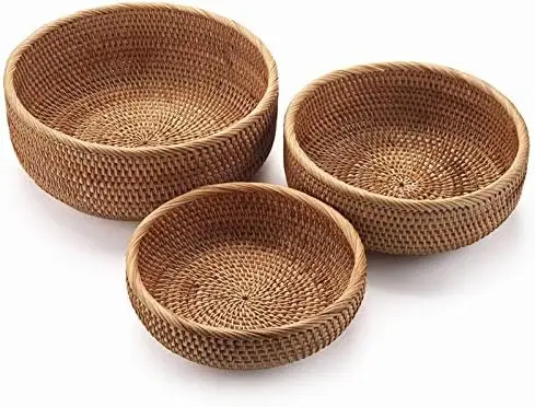 

Handwoven Rectangular Rattan Wicker Basket Fruit Tea Snack Bread Picnic Cosmetic Storage Box Kitchen Supplies Household Tools