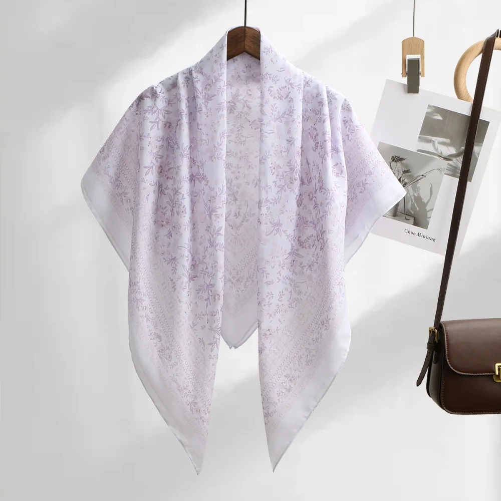 

Stylish Square Shape Floral Printed Scarf Breathable 110cm Size Voile Scarf Versatile Malaysia Style Square Scarf Cultural Wear