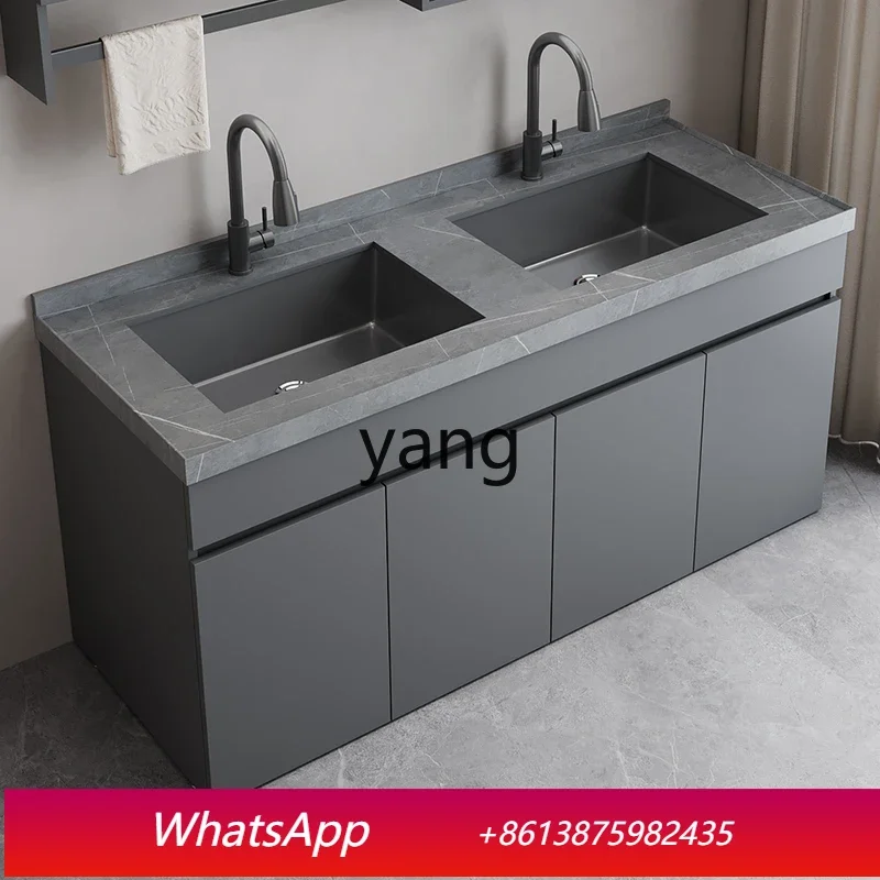 LHH  Honeycomb Aluminum Whole Board Balcony Cabinet Washing Cabinet Ceramic Basin Double Pool Washing Cabinet