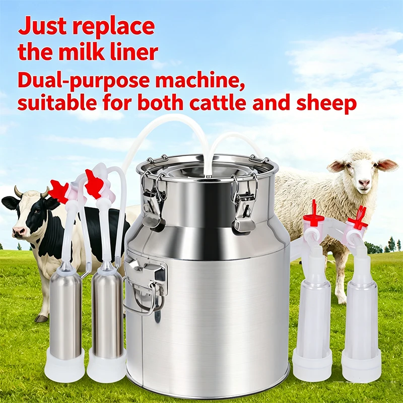 10L Cow/Goat Milking Machine Cow Electric/Pulsating Milking Machine Stainless Steel Milker Bucket 220V -240V Vacuum Pump