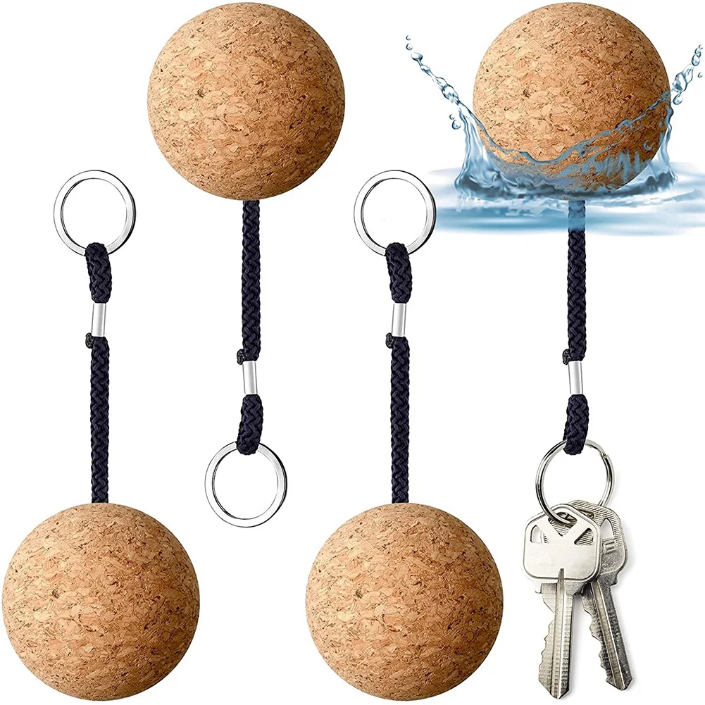 4PCS Floating Cork Keyring, Floatable Wooden Ball Key Chain for Water Sport Accessories Swimming Diving Fishing Swimming